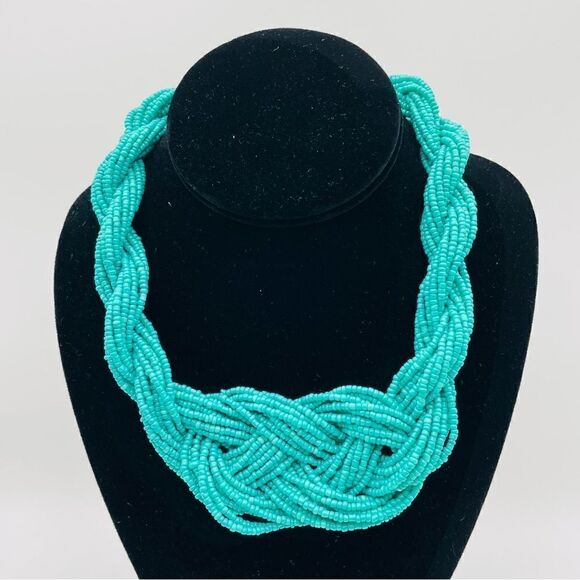 Turquoise Beaded Braided Multi Strand Necklace and Earring Set - Picture 3 of 9